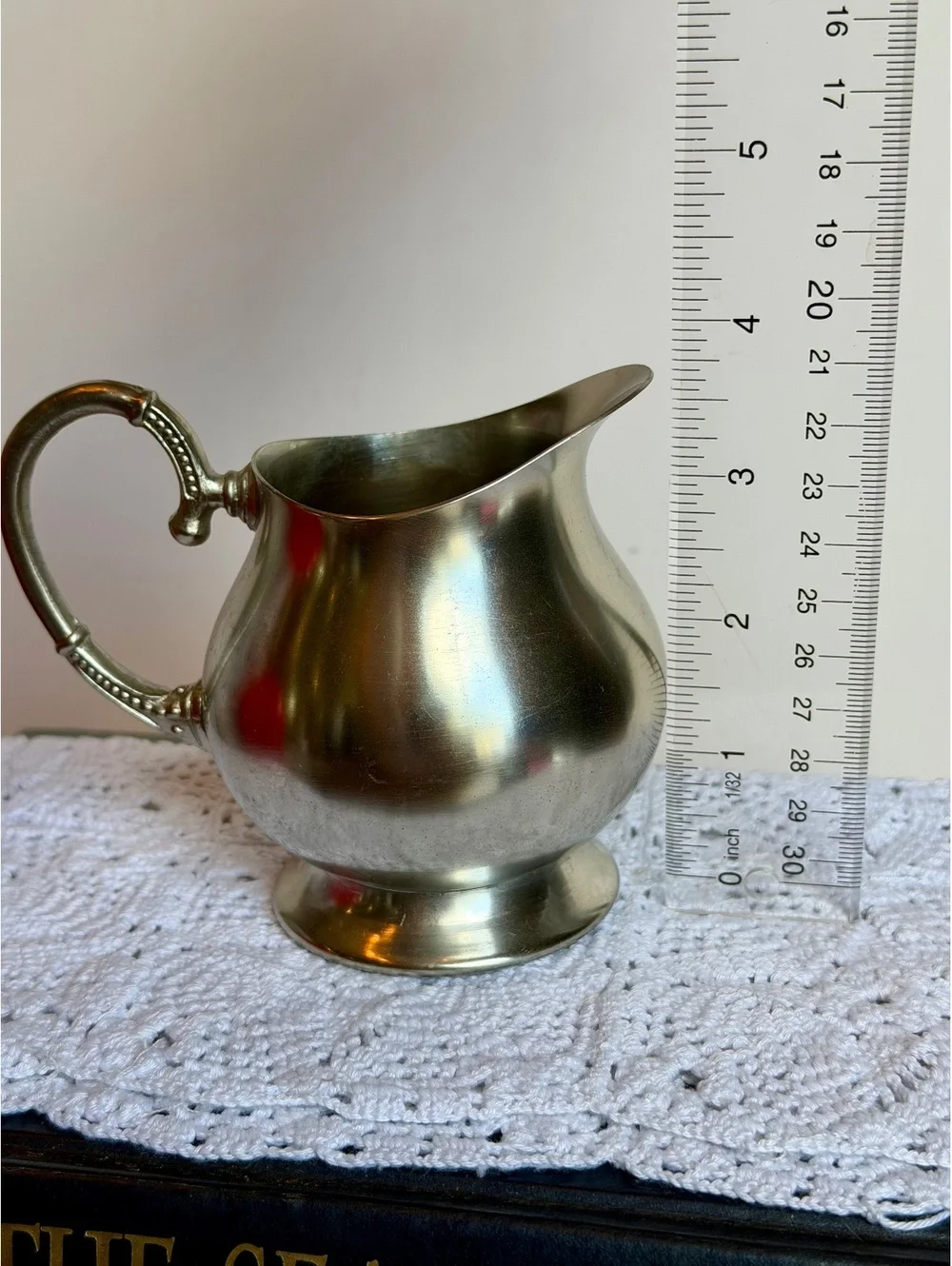 Vintage BICCO Genuine Pewter Creamer Pitcher Silver Tone Ornate Handle